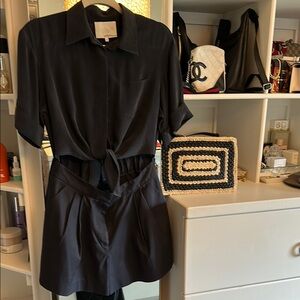 Phillip Lim Black Silk Tie-Front Romper